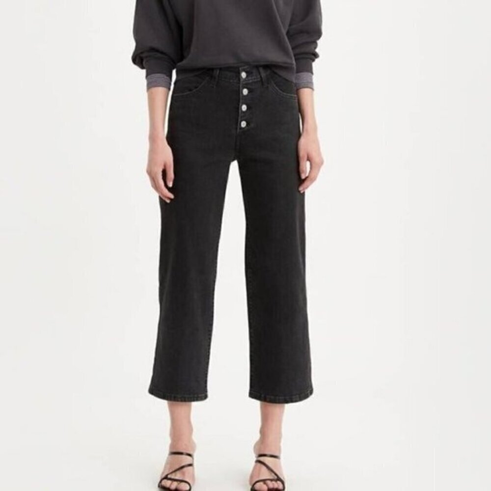 NEW Levi's Black Mile High Wide Leg Cropped Jeans Size 25